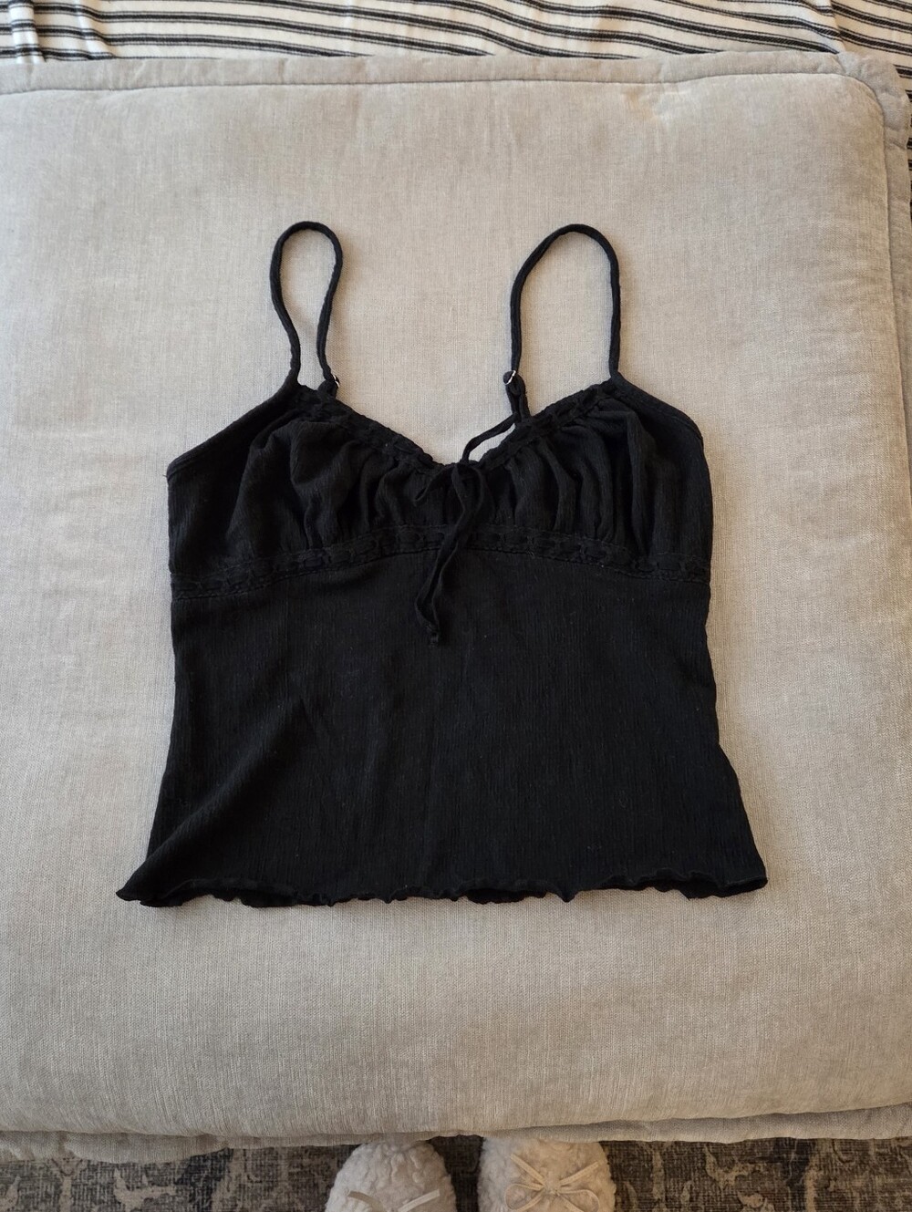 Black milkmaid tie cami tank top